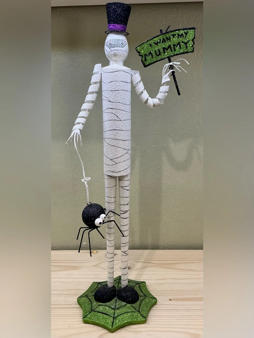 Pier 1 Imports Skinny Mummy Figurine 17” Halloween Decor Glitter Rare Vintage